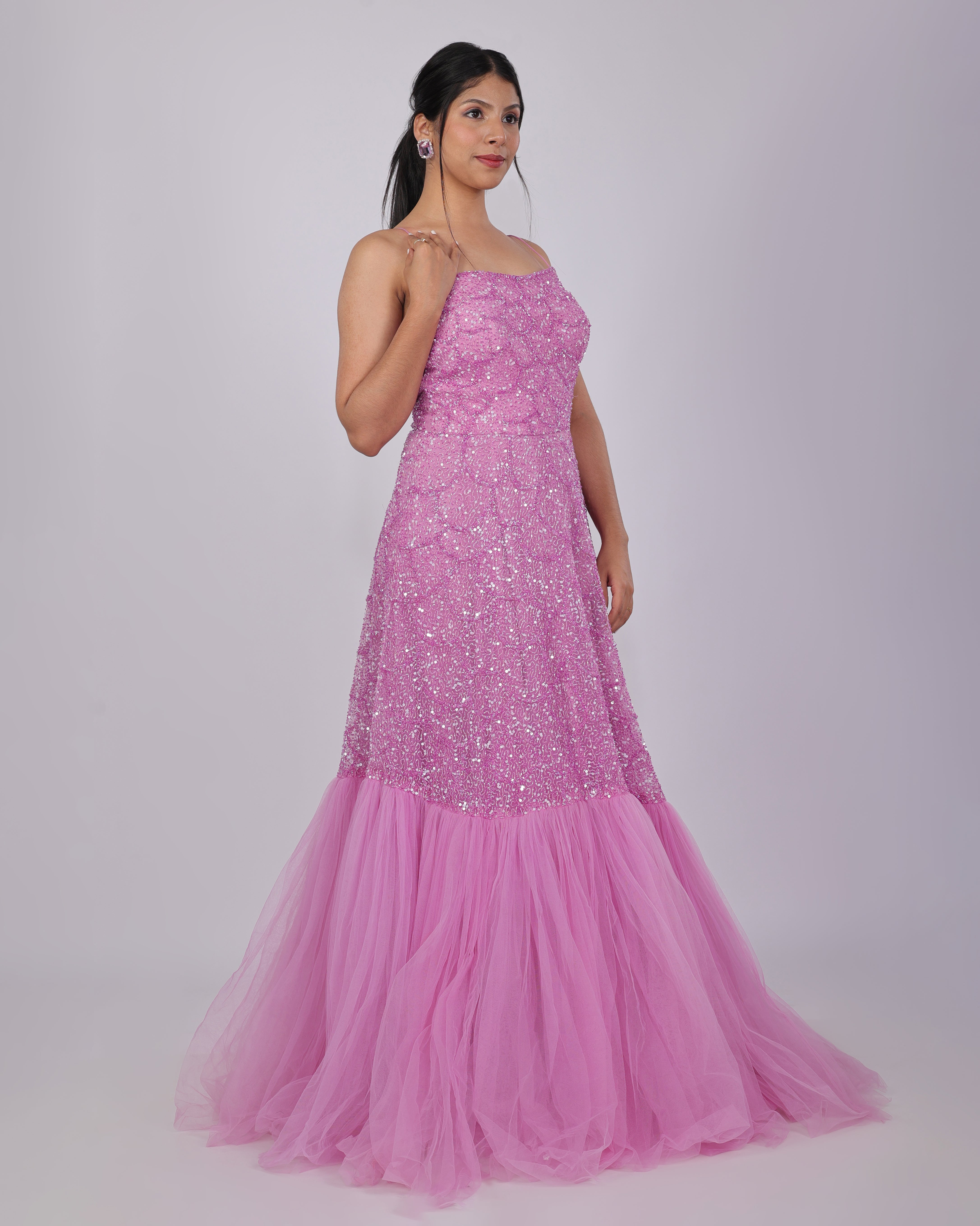 Lilac Hand Embroidered Fish Scale Gown Label Pramila Lilac Hand Embroidered Fish Scale Gown Label Pramila
