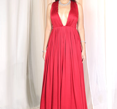 Red draped gown