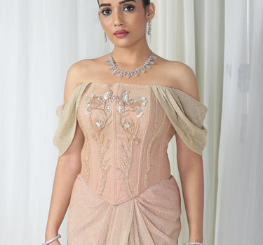 Lurex pista draped skirt set