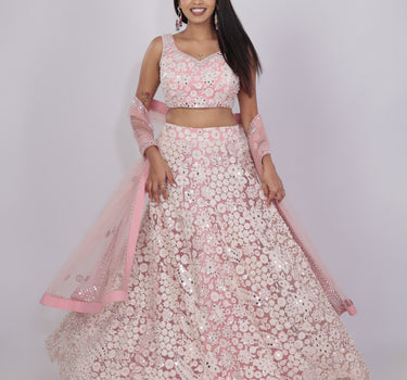 Pink Pearl & Mirror Embroidered Lehenga Set