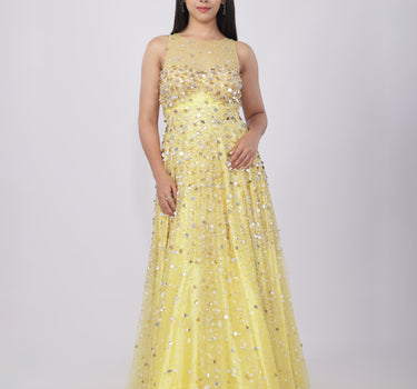 Yellow Sprinkle Hand Embroidered Gown