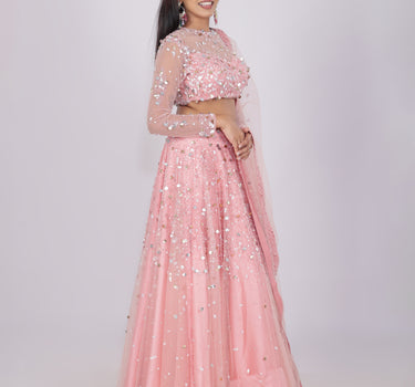 Peach Sprinkle Hand Embroidered Lehenga Set