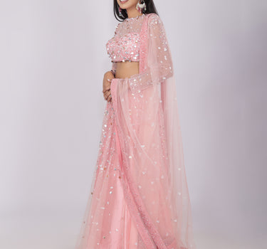 Peach Sprinkle Hand Embroidered Lehenga Set