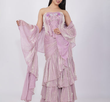 Lilac 3 Tier Saree & Corset Set