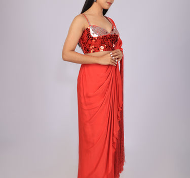 Mosaic Sequin Blouse with Drape Skirt
