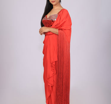 Mosaic Sequin Blouse with Drape Skirt