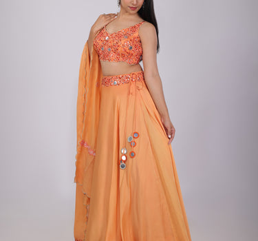 Apricot Resham & Abla Embroidered Lehenga Set