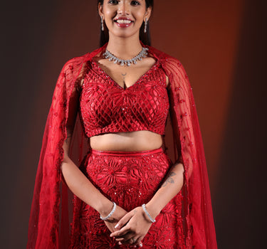 Scarlet cut work Floral Lehenga Set