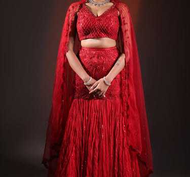 Scarlet cut work Floral Lehenga Set