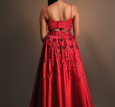 Red Floral Hand Embroidered Lehenga Set
