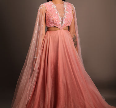 Peach Hand Embroidered Gown
