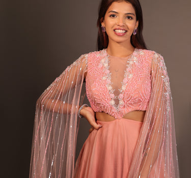 Peach Hand Embroidered Gown