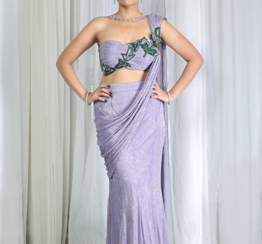 Lavender pre draped saree