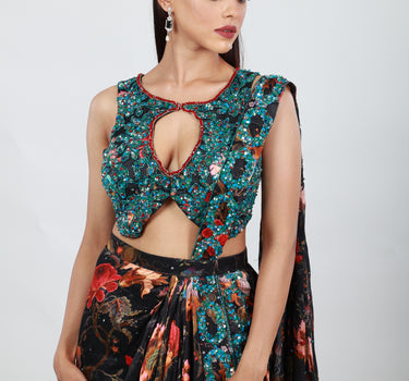 Botanical Hand Embroidered Saree Set