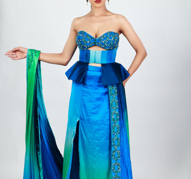 Blue Atoll Saree Set