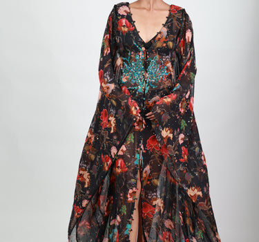 Botanical Print Handwork Loop-buttoned Kafta