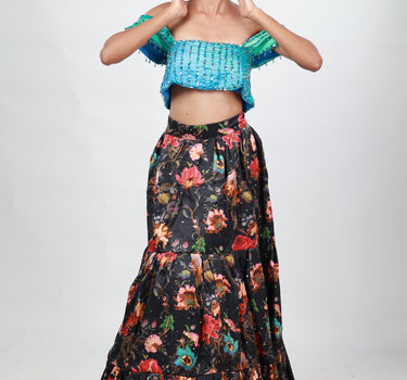Botanical Tier Skirt Paired with Hand Embroidered Top