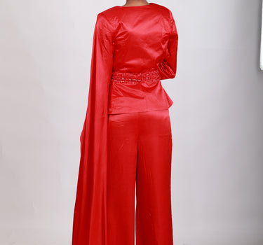 Fiery Red Elongated Sleeve Jacket with Slit Palazzo