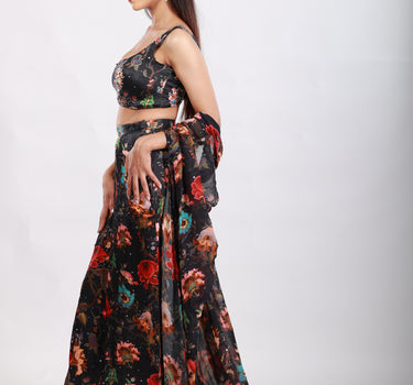 Botanical Printed Palazzo Set with Cape