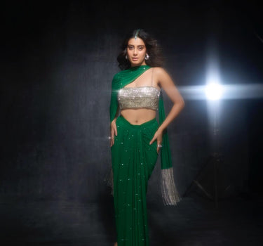 Bedazzled crystal blouse with crystal draped skirt & stole